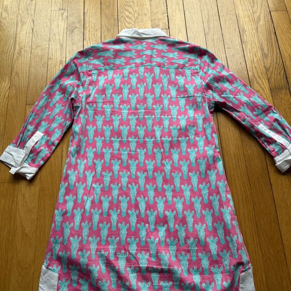 Tizzie Size XS Pink Aqua Zebra Print Split Neck Collar Cotton Blend Tunic Dress - Picture 15 of 15